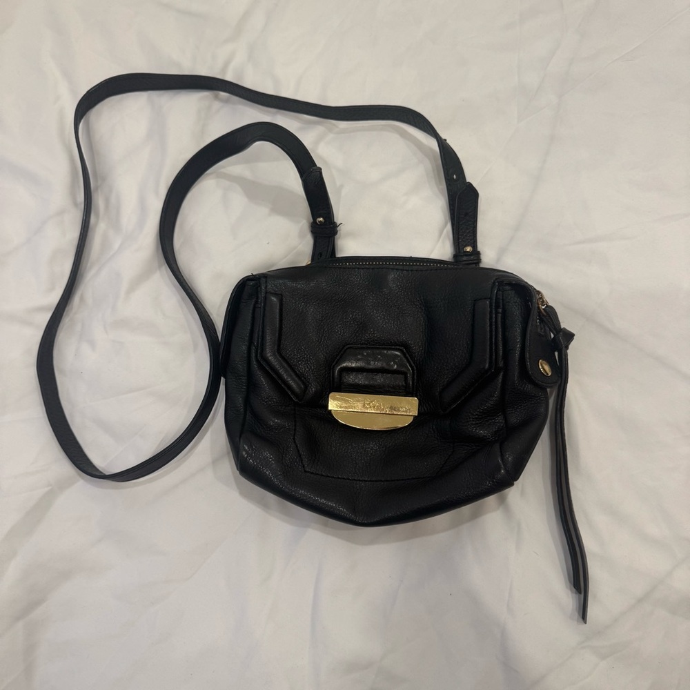 Kooba Black Pebbled Leather Crossbody Bag Gold Minimalist Indie Sleaze